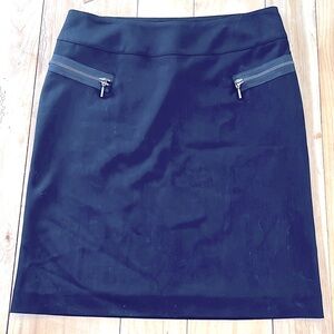 Plein Sud Black Wool Straight Midi Pencil Skirt, Front Zipper Pockets, France